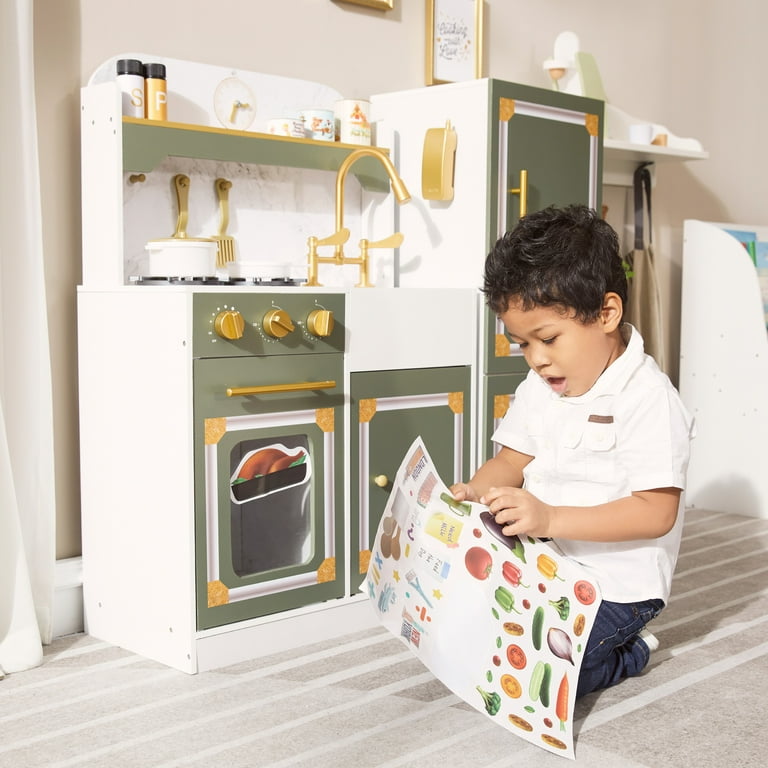 Teamson Kids Deluxe Play Kitchen Refrigerator and 15 Accessories Green