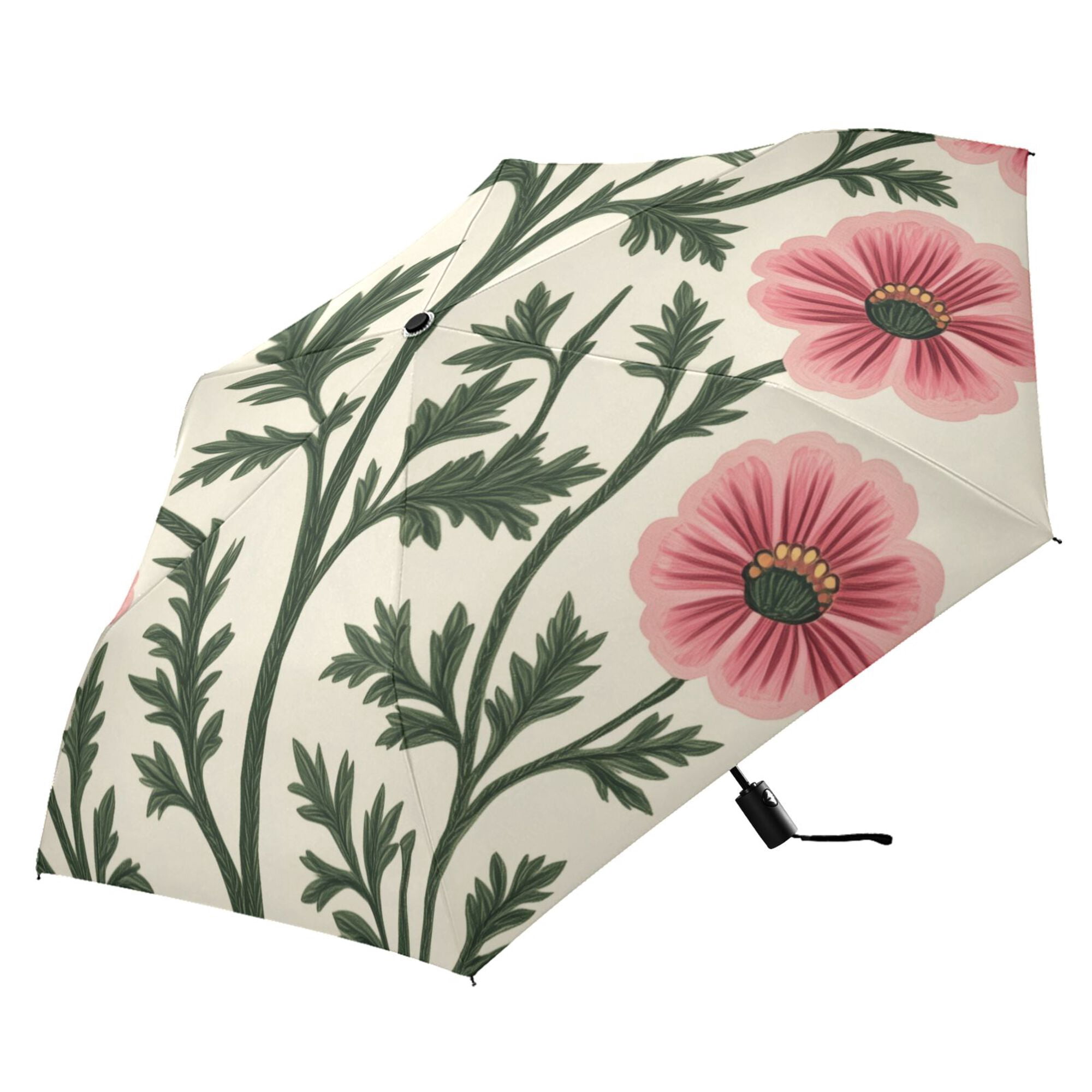 FORMRS Travel Umbrella Folding Auto Open Close Windproof Rain UV Protection, Light Pink Flowers