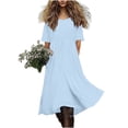 thumbnail image 6 of Ecqkame Women's Linen Dresses Solid Color Short Sleeve Crew Neck Loose Long Dress Casual A Line Flowy Boho Dresses Light Blue XXL, 6 of 9