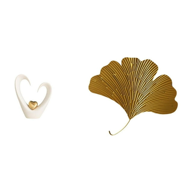 Figura decorativa de escritorio con forma de corazón y hojas de ginkgo. Adorno de pared de hierro forjado. Decoración de cerámica ideal para el hogar,