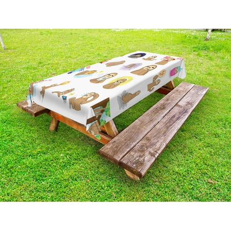 

Sloth Outdoor Tablecloth Set of Manga Style Sloth Characters with Different Expression and Poses Cute Humorous Decorative Washable Fabric Picnic Tablecloth 58 X 120 Inches Multicolor by Ambesonne