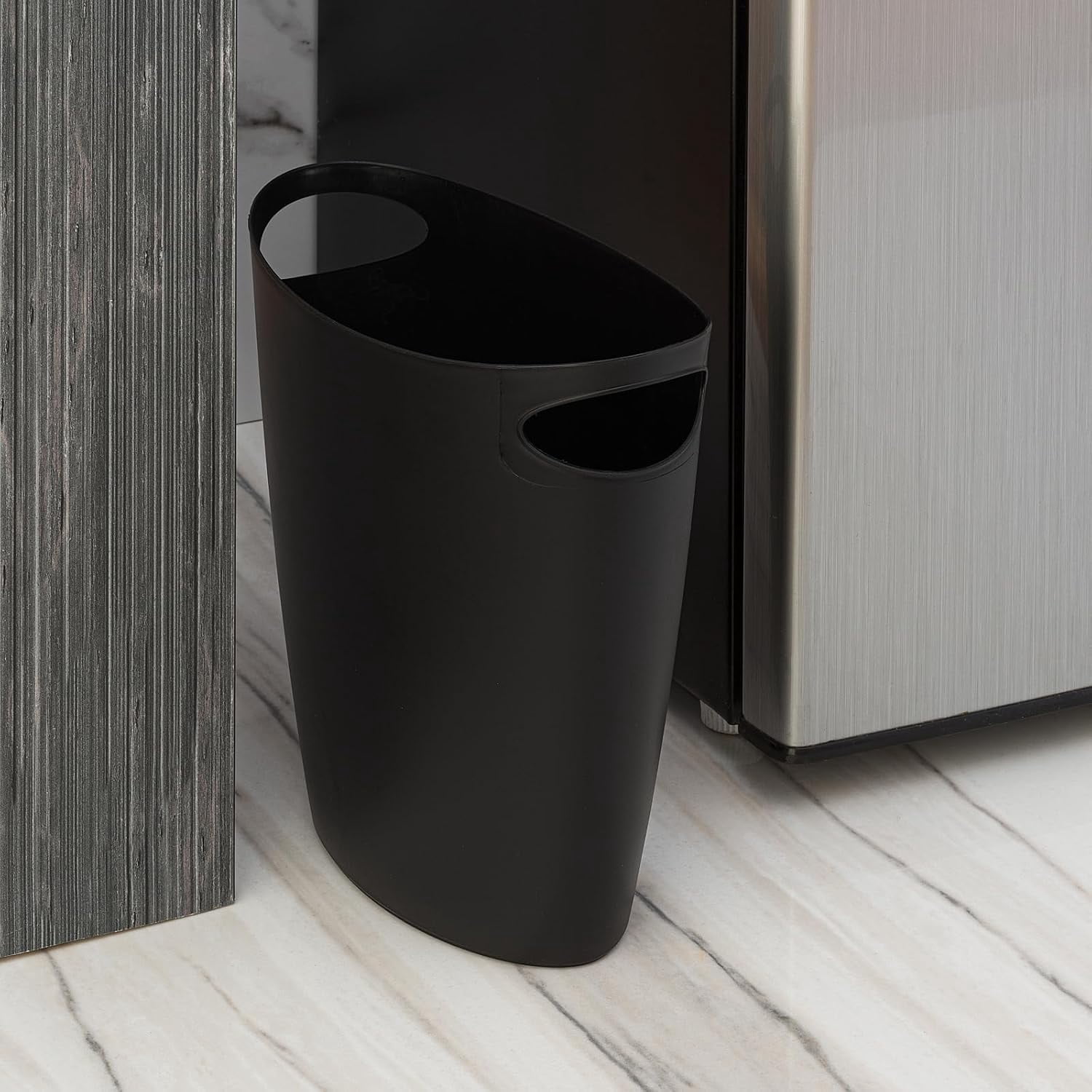 Superio Slim Bathroom Trash Can 2 Gallon Plastic Small Compact Waste Basket for Bedroom, Dorm, Under Office Desk, Narrow Portable RV Dustbin, 4 Black