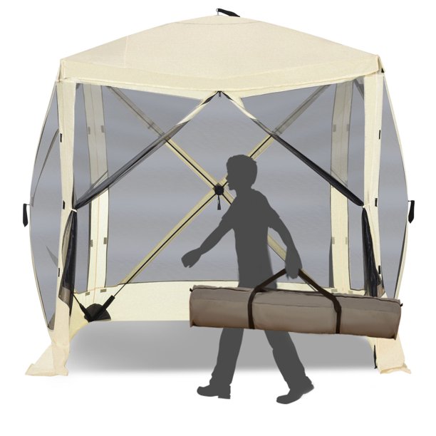 Outsunny 7x7FT Pop Up Camping Canopy Gazebo Screen Shelter Tent with OnePerson Easy SetUp