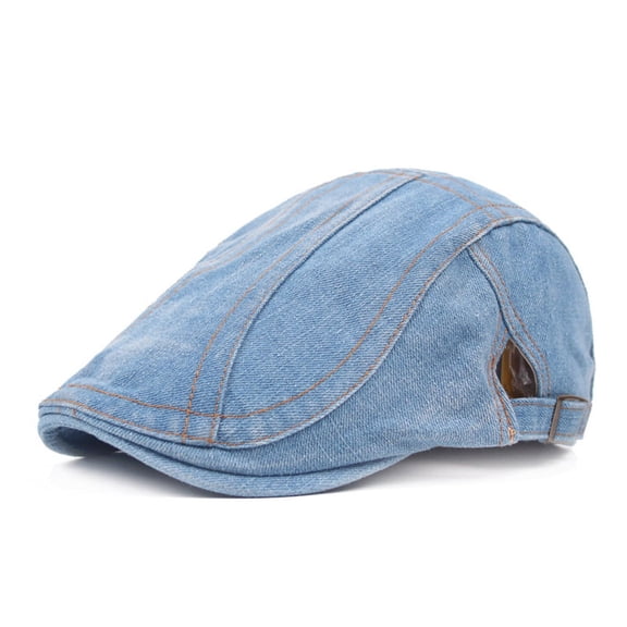 Men Denim Blue Peaked Ivy Cap Golf Driving Flat Solid Cabbie Newsboy Beret Hat