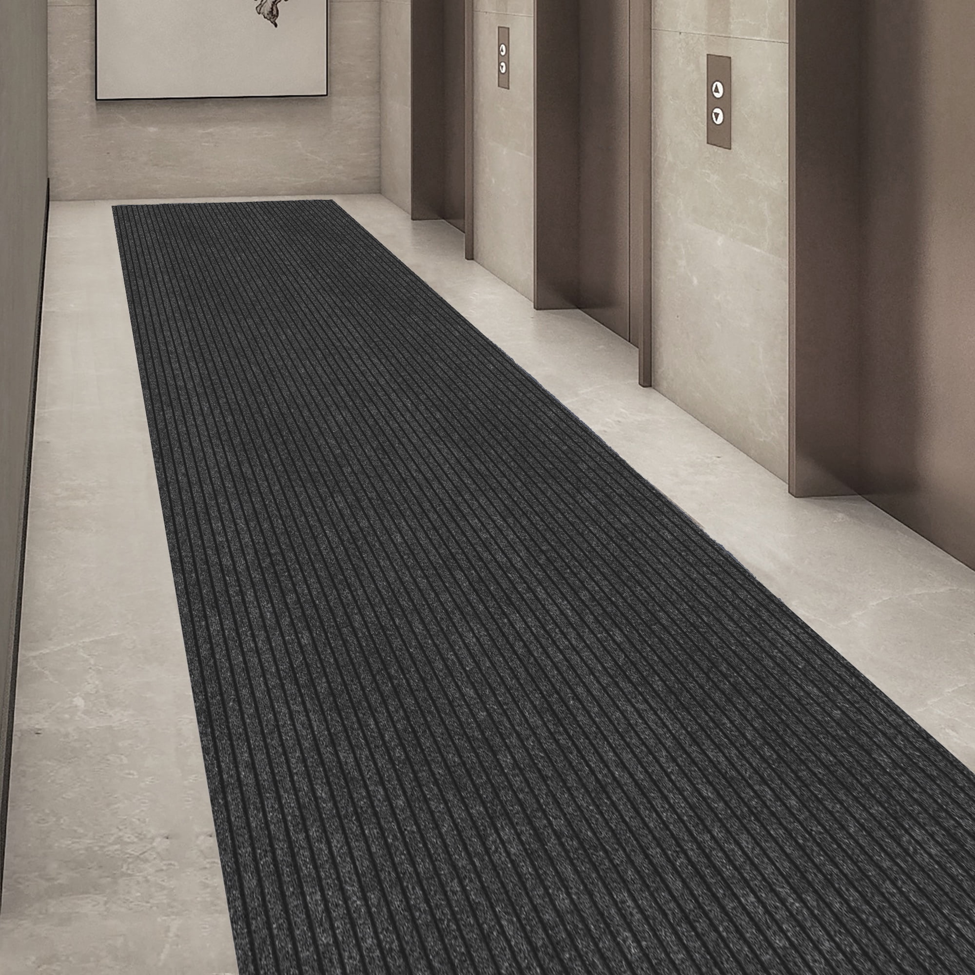 Ottomanson 2'7" x 12' Non-Slip Hallway Runner Rug, Waterproof Carpet Runner for Entryway, Dirt Trapper, Black