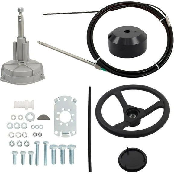 Genrics Outboard Steering System 15 Outboard Steering System 15 Feet Boat Steering Cable with 13.5 Wheel Marine Steering System