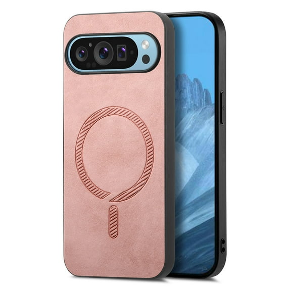 Compatible with Magsafe for Google Pixel 7A Case, Luxury PU Leather Skin-Feel Magnetic Design Back Protective Phone Cover Case Support Car Mount Holder for Google Pixel 7A, Pink