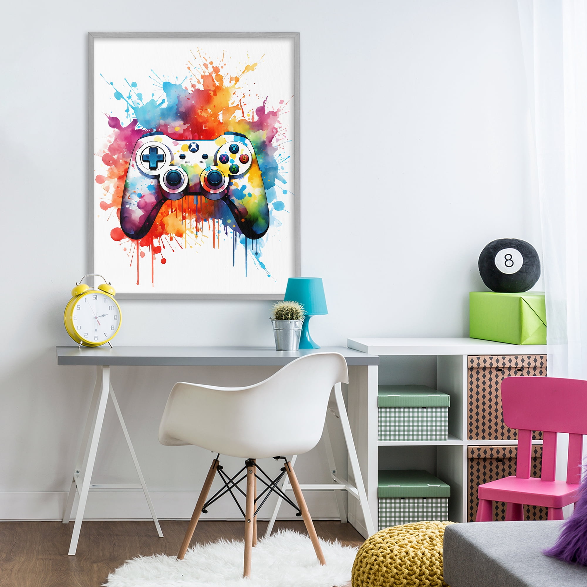 Stupell Industries Color Burst Game Controller Gray Framed Giclee Art, design by Creative Studio