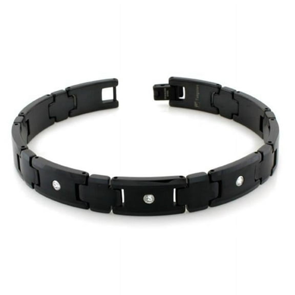 B11017 Classic Black Tungsten Carbide Link Bracelet with CZ