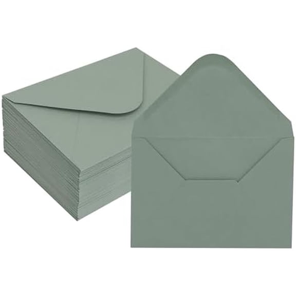 A7 Sage Green Envelopes 5 x 7 Inch, 50 Pack V-flap Water Gummed, 120gsm Thick Paper Made, Blank Size 5.25 x 7.25 for Greeting Cards, Invitations, Wedding, Personalize Gift, Announcements, Photos