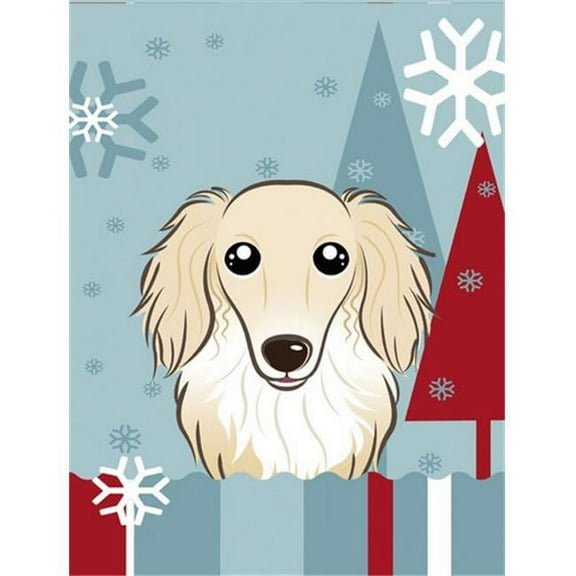 Winter Holiday Longhair Creme Dachshund Flag Canvas House Size