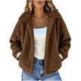 thumbnail image 2 of Women's Fleece Winter Coat Long Sleeve Lapel Open Front Cardigan Outerwear Brown 2XL, 2 of 8