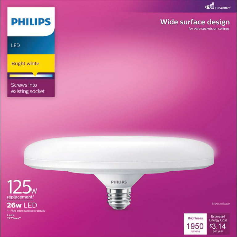 Philips LED 125-Watt Wide Surface Indoor Floodlight Bulb, Frosted Bright White, Non-Dimmable, E26 Medium Base (1-Pack)