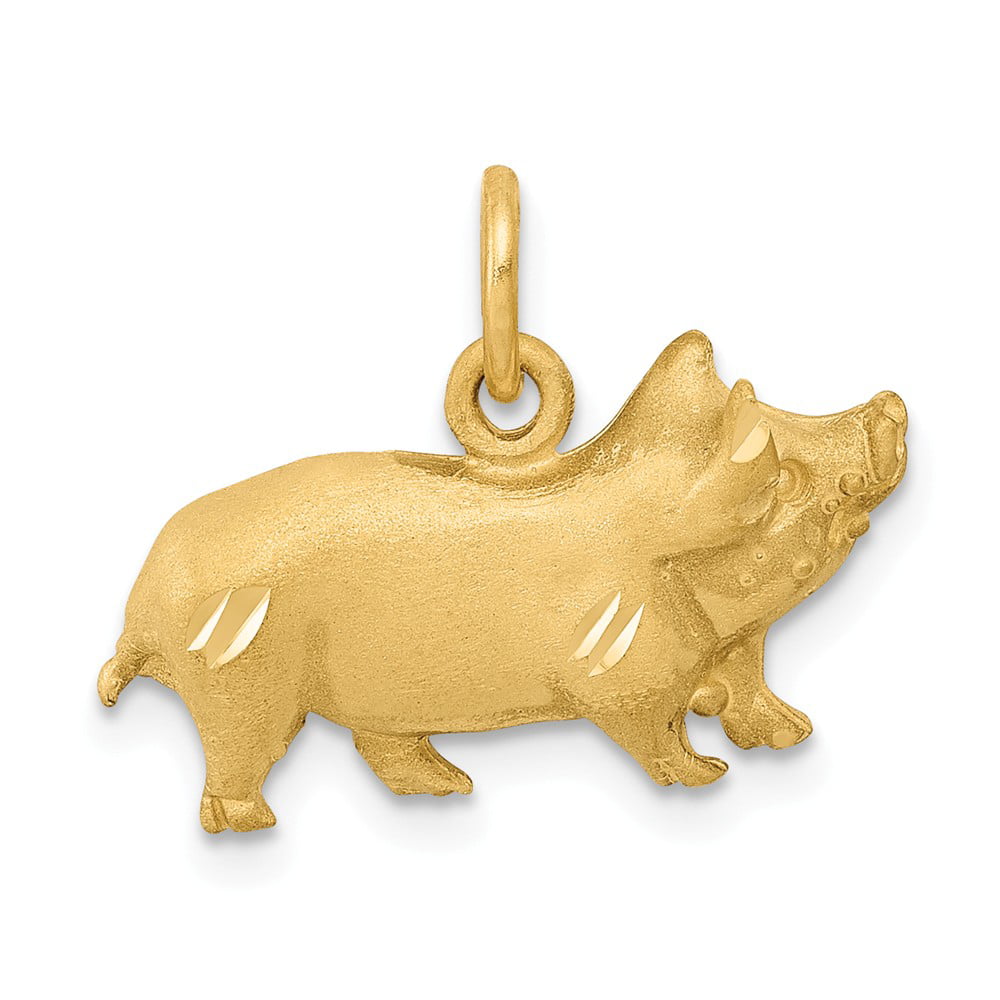 14k Yellow Gold Hollow Pig Charm Pendant