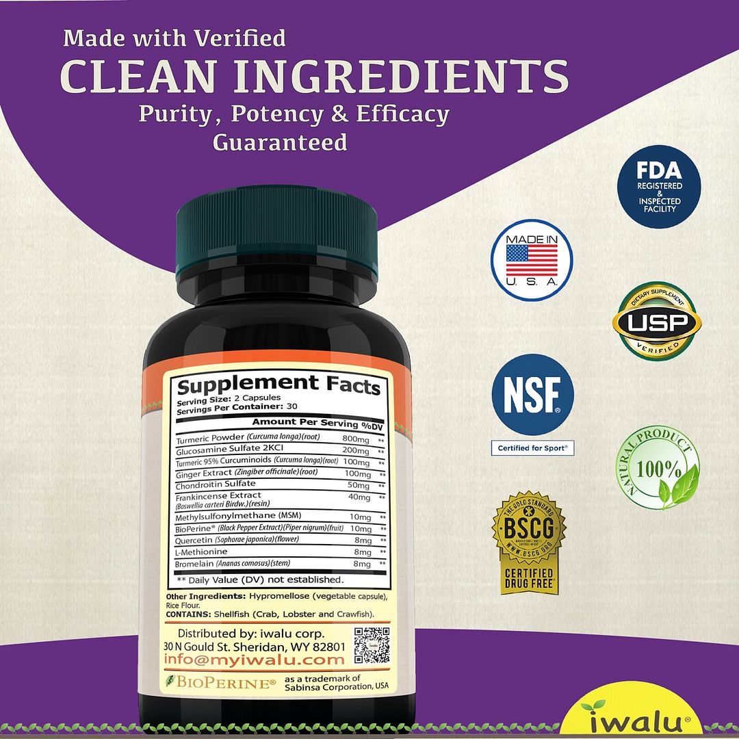 Tin Man’s Turmeric | Chondroitin Glucosamine Curcumin Complex for Joint & Mobility Support, Natural Joint Comfort, Digestive & Metabolic Wellness - 60 Capsules | NSF Certified & USA Made by iwalu
