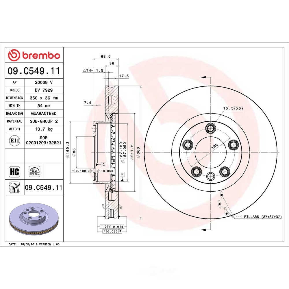 Brembo 09.C549.11 PRIME Disc Brake Rotor