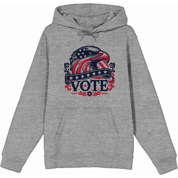 American Eagle Vote Adult Heather Gray Long Sleeve Hoodie-Medium