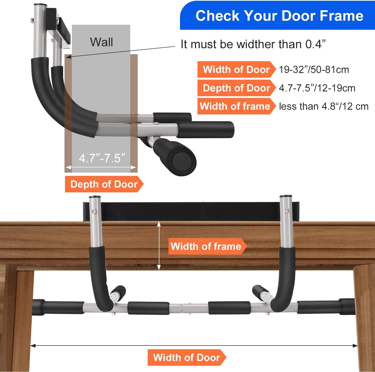 LCOKEIY Doorway Pull Up Bar for Home Gym, 36.6-in Width, Heavy-Duty Steel