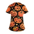 thumbnail image 3 of Halloween Scrub，Plus Size Women'S Halloween Pumpkin-Headed Bat Printed Scrub Tops V-Neck Fun T Shirts Nurse Uniform Tee With Pockets，Orange，Xxxl, 3 of 3