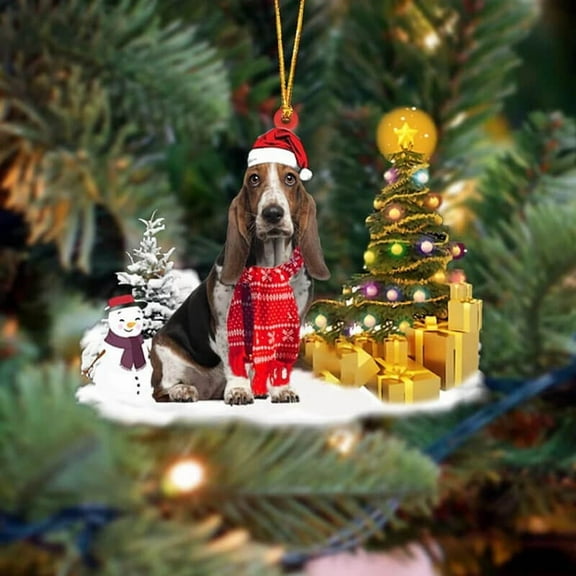 Acrylic 2D FLAT Holiday Tree Decoration Basset Hound Christmas Ornament LK117