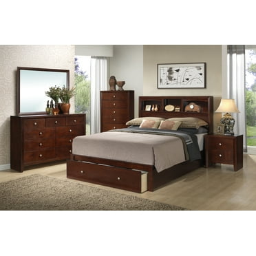 Renova Distressed Parchment Wood Bedroom Set, Queen Panel Bed, Dresser ...