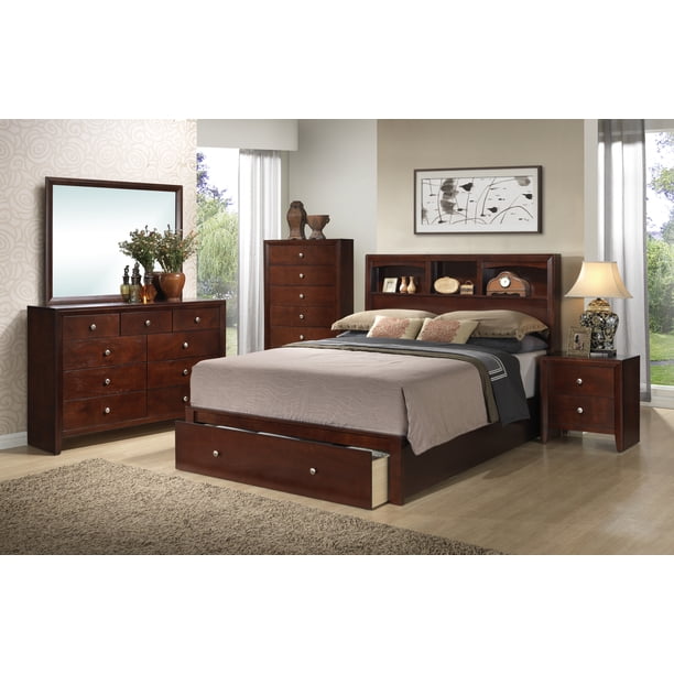 Modern Wood Finish 4pc California King Size Bed Dresser Mirror