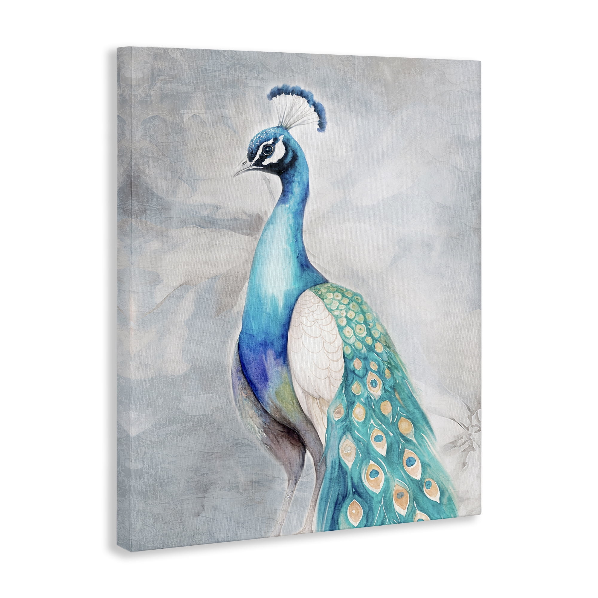Stupell Industries Elegant Blue Peacock Animals Painting Wrapped Canvas Art Print Wall Art, 24 x 30