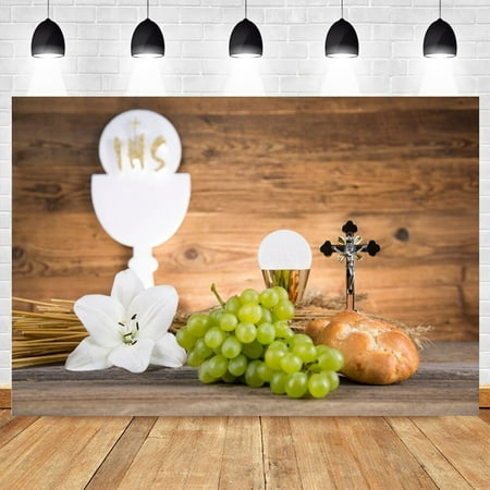 Image of Holy Communion Cup Christian Grape Bread Cross Photography Backdrops Photographic Background For Photo Studio Shoot Photocall