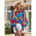 thumbnail image 4 of Women'S Floral Print Blouse Long Sleeve Button Down Shirts Casual Dressy Blouse Shirts Tops Blue S, 4 of 8