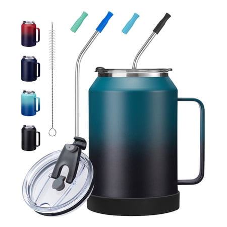 32 oz Coffee Mug Insulated Tumbler with Handle and Straw, Large Stainless Steel Coffee Cup with 2-in-1 Lid, 32oz Metal Tumbler Double Wall Vacuum Water Bottle Keep Cold 36 hrs