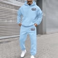 thumbnail image 2 of Mens Sweatsuits 2 Piece Set Casual Jogging Gym Hoodie Suits Running Sportswear Tracksuits Fall Winter Clothes, Light Blue, Size S, 2 of 7