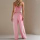 thumbnail image 5 of Pantalones Conjunto Mujeres 2 Piezas Outfits Dressy Raya Impresa sin Mangas Tube Top, Bolsillos de Piernas Anchas, 5 of 9