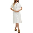 thumbnail image 2 of INSPIRE CHIC Women's Denim Shirt Dress Short Sleeve Button Down Midi Casual Dress 2XL White, 2 of 6