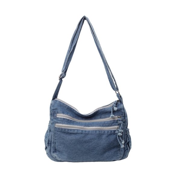 Adjustable Strap Women Washed Denims Satchel Bag Large Capacity Multi Pockets Shoulder Bag Casual Crossbody Handbag