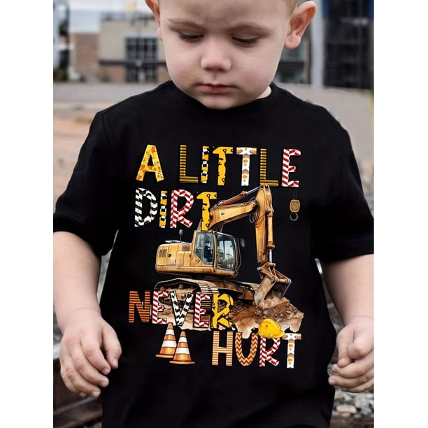Boys A Little Dirt Never Hurt Print Stylish Creative T-shirt, Casual Lightweight Comfy Short Sleeve Tee Tops, Kids Clothings For Summer