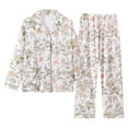 thumbnail image 4 of Bibifish Womens Pajama Sets White Pink & Green Botanical Printed Button Down Long Sleeve Sleepwear Sets Top With Pant Fresh Nightwear Sets, 4 of 4