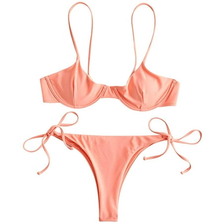 Women's Underwire Push Up Balconette Tie Side String Bikini Set ...