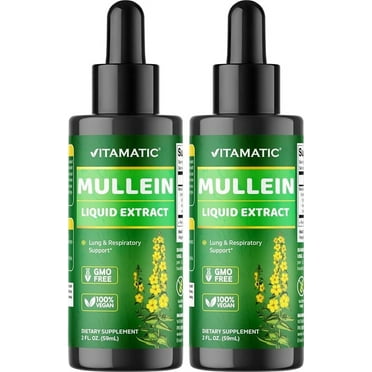Vitamatic 2 Packs Liquid Mullein Leaf 1000mg per Serving - 2 FL OZ - Supports Healthy Respiratory, Bronchial & Immune Function (Total 4 OZ)