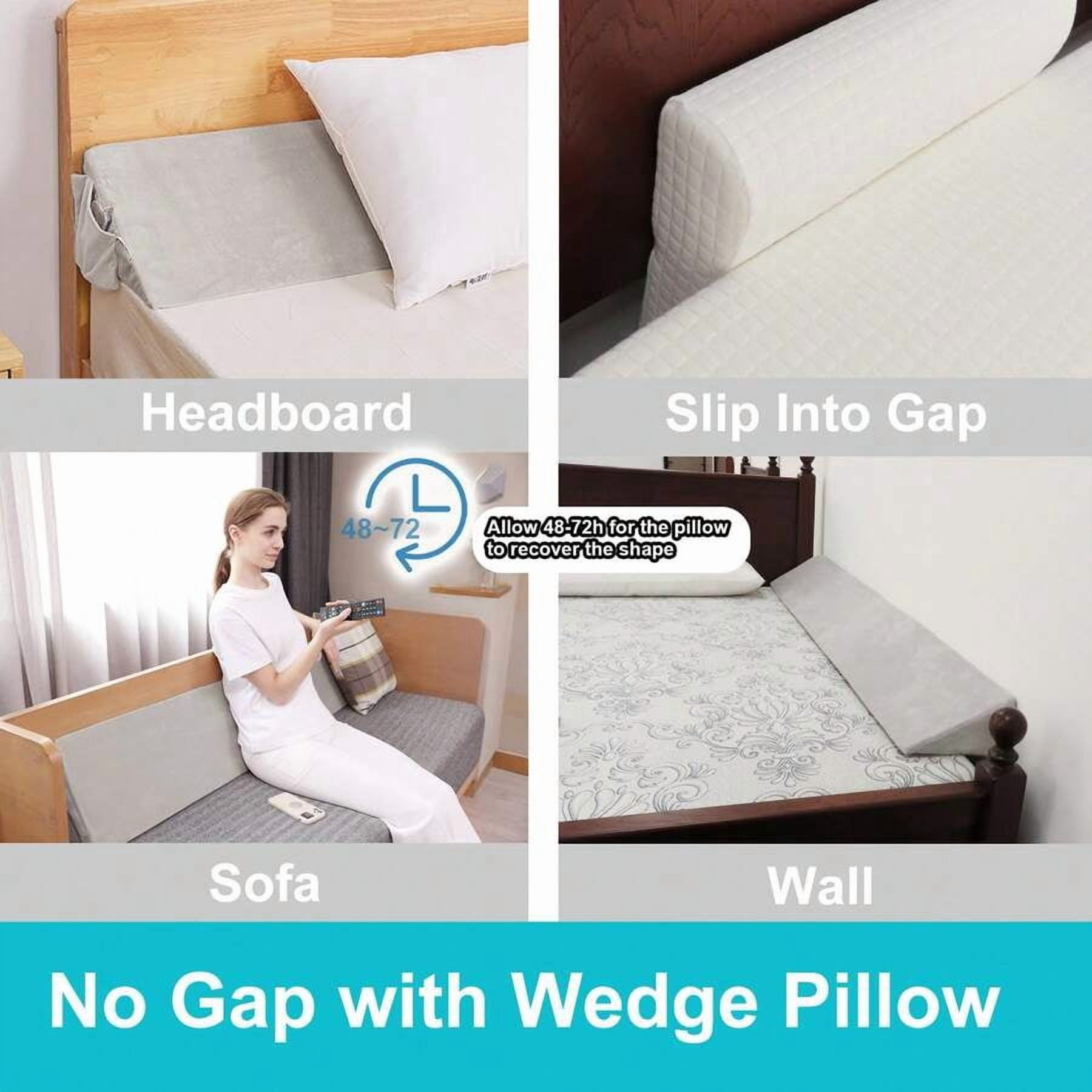 Contoured Wedge Pillow With Removable Gray Cover - 100% Foam Bed Gap Filler & Backrest Support For Sleeping, Machine Washable, Medium-Soft Comfort For Full-Body Support, Elegant Bedroom Accessory