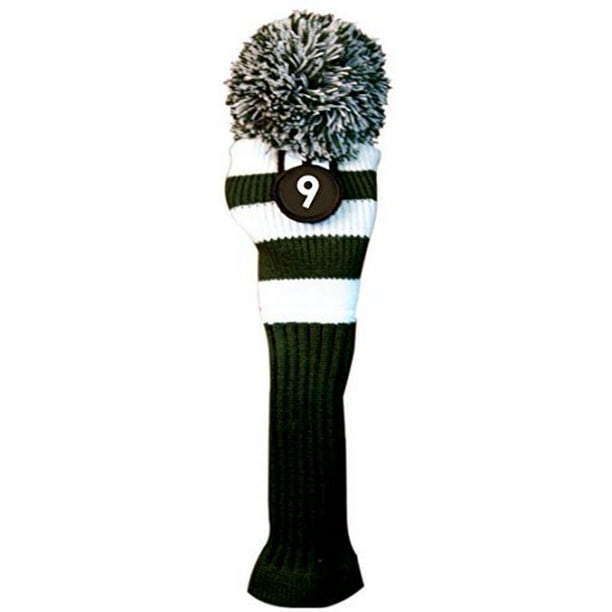 Majek 9 Fairway Metal Wood Green & White Golf Headcover Knit Pom Pom