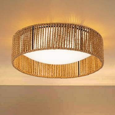 C Cattleya 13.75in. LED Rattan Flush Mount with Color Changing 3000K/4000K/5000K