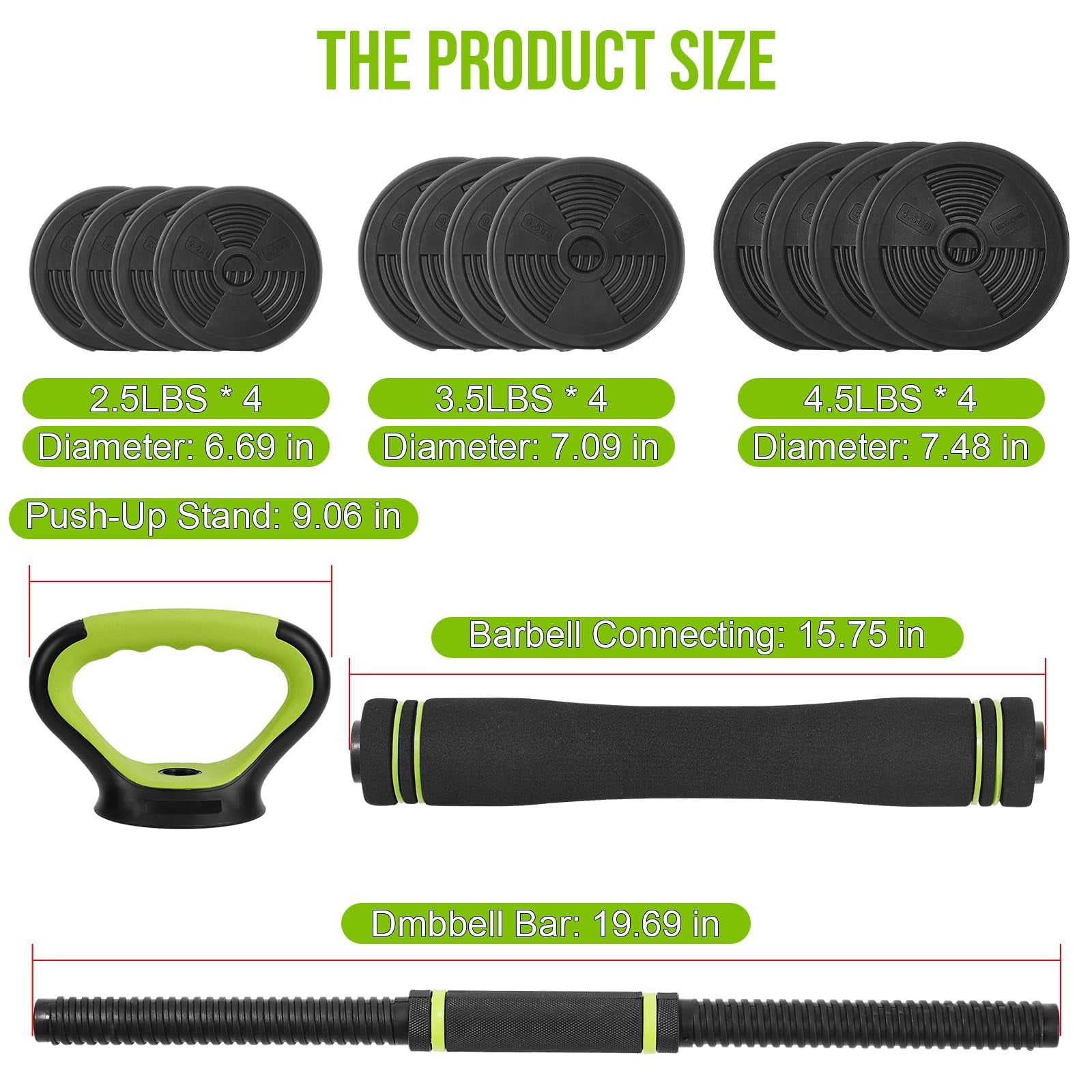 Yeshouse 44Lbs Adjustable 4-In-1 Dumbbell Set, Sand Filled PE Dumbbells with Kettlebell Combo Multi-Function Strength Training Weights Home Gym Equipment for Bench Press Squats and Push-Up Handles