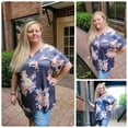 thumbnail image 3 of CASSIE LIZ Plus Size Tops 3X Summer Short Sleeve Shirts Womens Gray Floral Blouses Cute Ladies V Neck Tee Tunic Dressy Pullover 3XL 22W 24W, 3 of 5