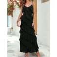 thumbnail image 5 of Women’s Black Spaghetti Strap Maxi Dress – Elegant V-Neck Backless Ruffle Hem Party Gown, Summer 2025, 5 of 8