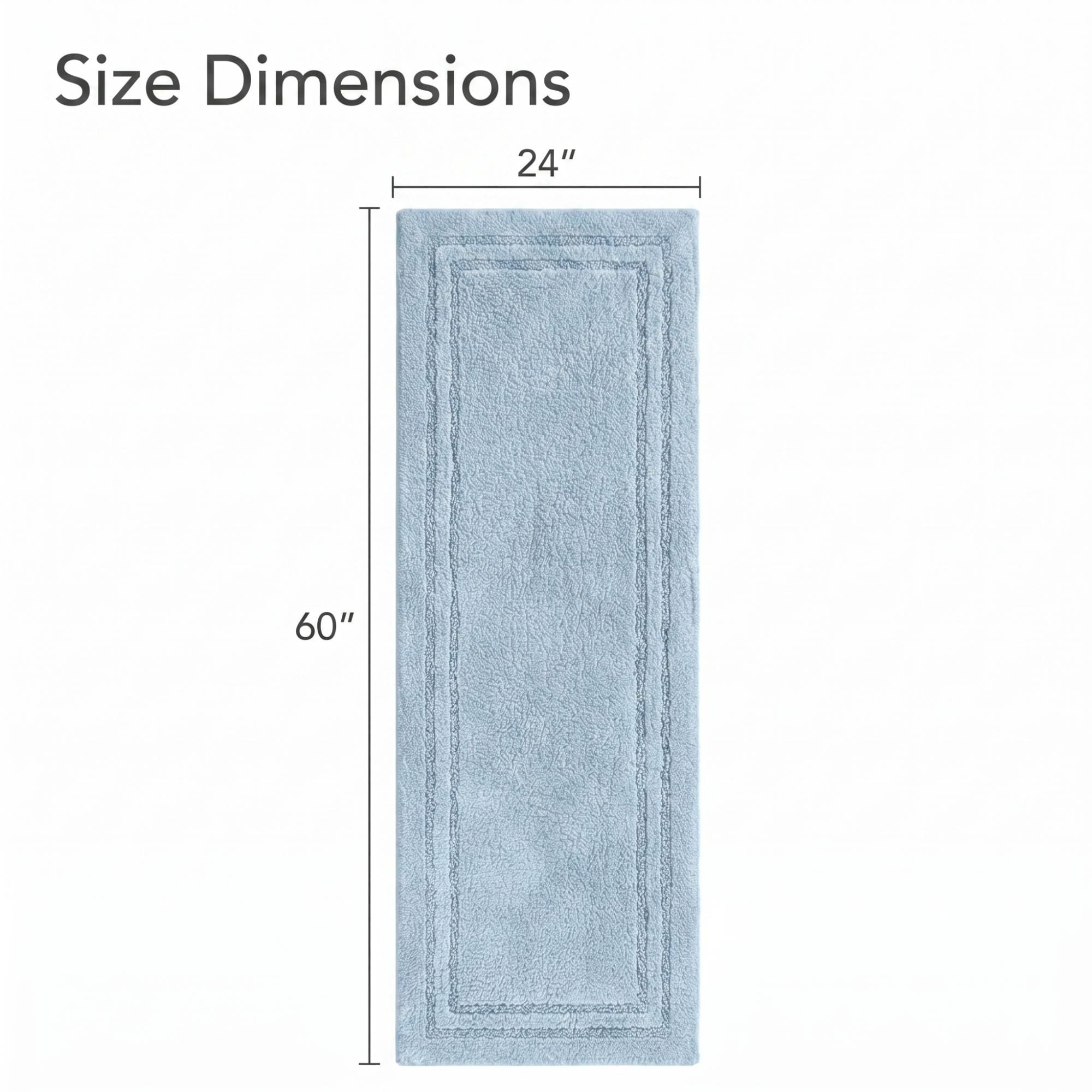 Superior Solid Bordered Cotton Washable Non-Slip Bath Rug, Runner Size, Light Blue