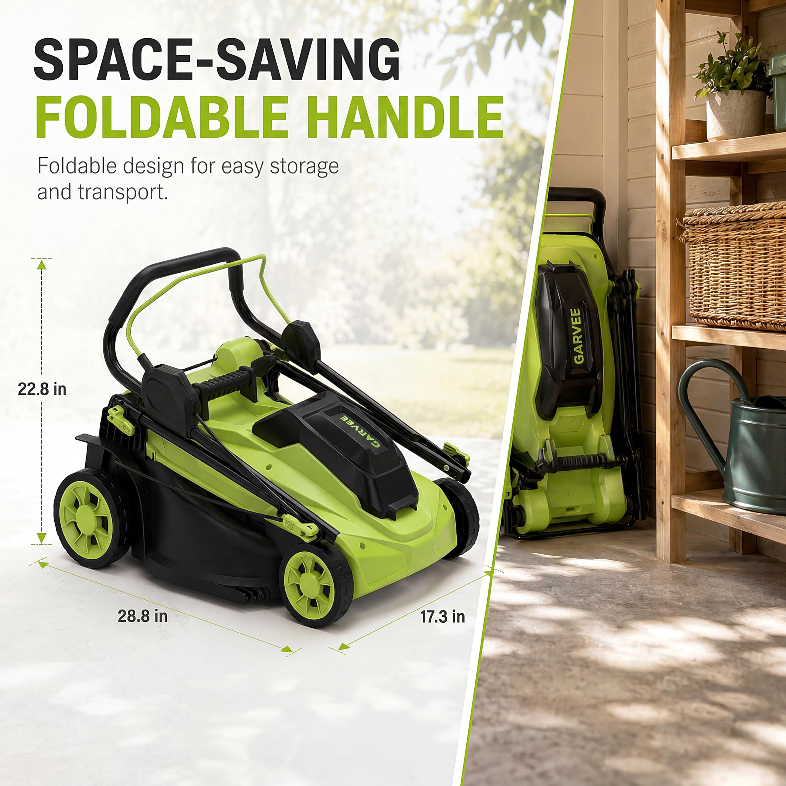 40V Cord-free Push Lawn Mower, 17" Deck - 6 Height Settings - Mulching & Bagging - Lightweight Walk-Behind for Small to Medium Lawns - 40L Grass Bag - Black + Green 2290u
