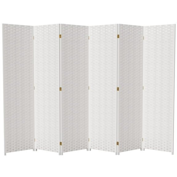 Red Lantern 6 ft. Tall Woven Fiber Folding Screen - White - 6 Panel