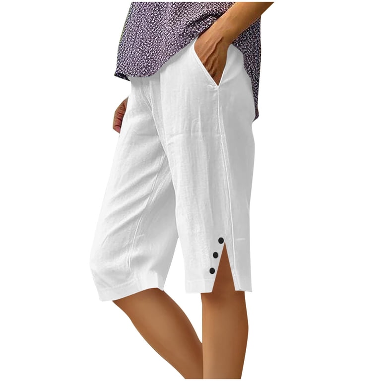 Zpanxa Linen Shorts for Women, Summer Cotton Linen Solid Color