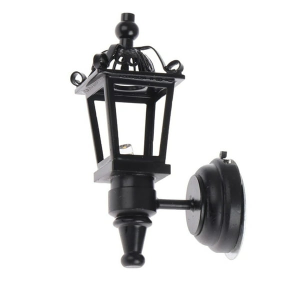 Dollhouses Miniature LED Wall Sconce 1/12 Scale Black Metal Wall Lamp for Dollhouses Living Room Hallway Garden Decoration