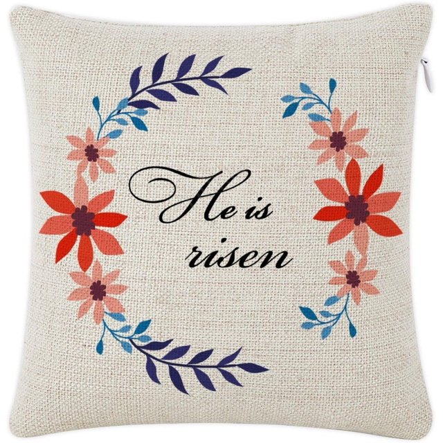 "He is Risen" Linen Throw Pillow Case 16x16 Zipper Closure Decorative Square Cushion Cover for Sofa Couch Bed and Car